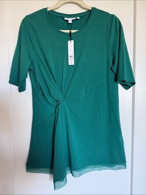 Chico's Green Knot-Front Short Sleeve Top